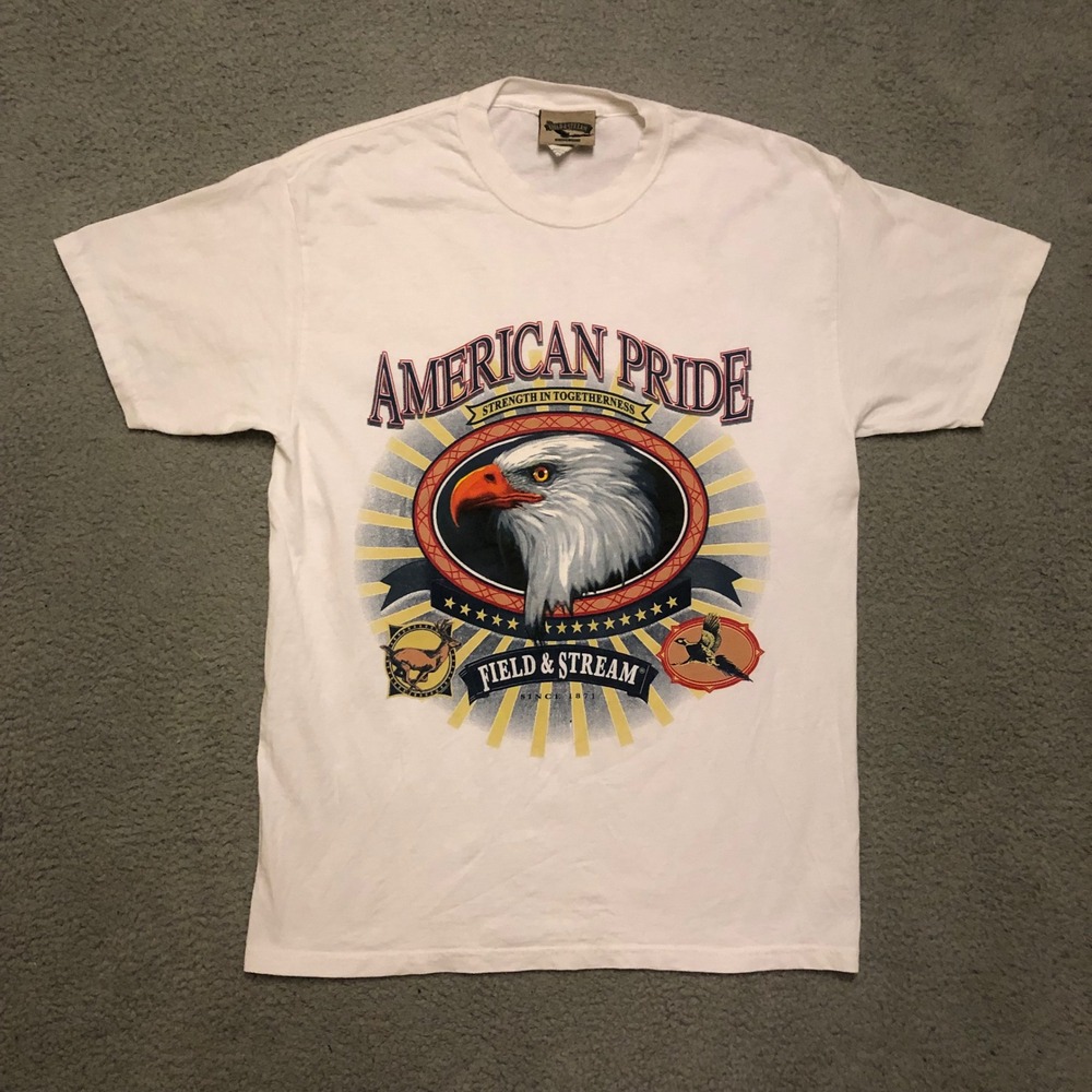Vtg Field & Stream American Pride Eagle T-Shirt White Mens Medium Deer Pheasant